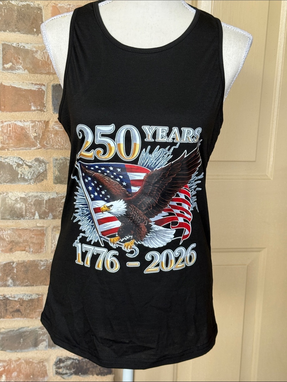 New! Black Patriotic Eagle Graphic Tank Top - 250 Years 1776-2026